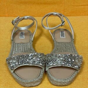 Badgley Mischka Espadrille Sandal with Embellished Jewels size 6.5 bridal shoes